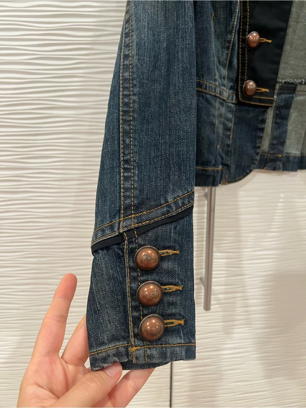 Buffalo David Bitton Dark Blue Denim Military-Style Jacket with Black Panel